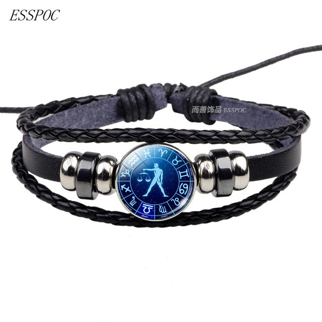 Zodiac Sign Button Leather Bracelet