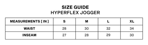 Hyperflex Jogger Size Guide