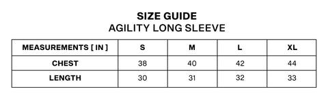 Agility Long Sleeve Size Guide