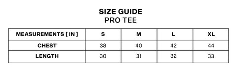 PRO Tee Size Guide