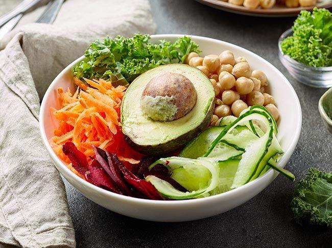 Breakfast vegan power bowl for healthy eating, balanced diet for gut health