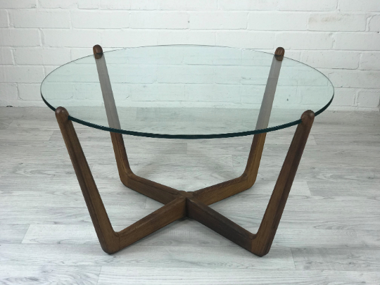 Sold Mid Century Modern Round Glass And Wood Coffee Table Colour Me Kt