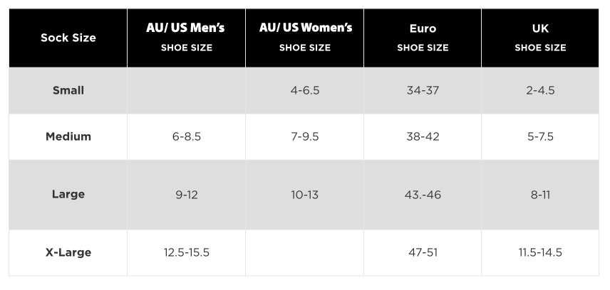 Feetures socks size guide