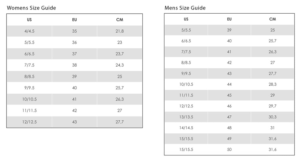 Ecco Mens and Womens Size Chart