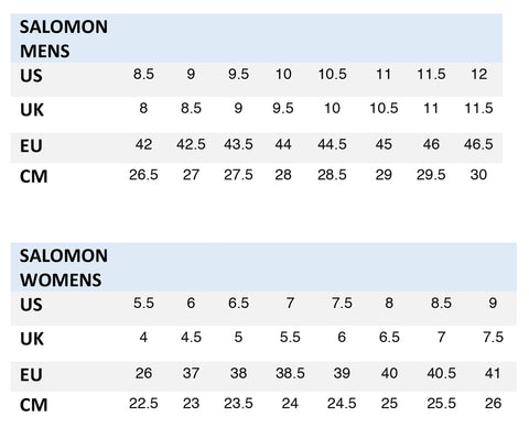 Salomon Womens Shoe Size Chart - Greenbushfarm.com