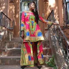 High Low African Dashiki Dress Pink L