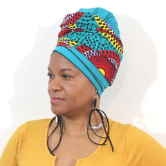 Headwrap Gele African Print Wax Cotton Blue