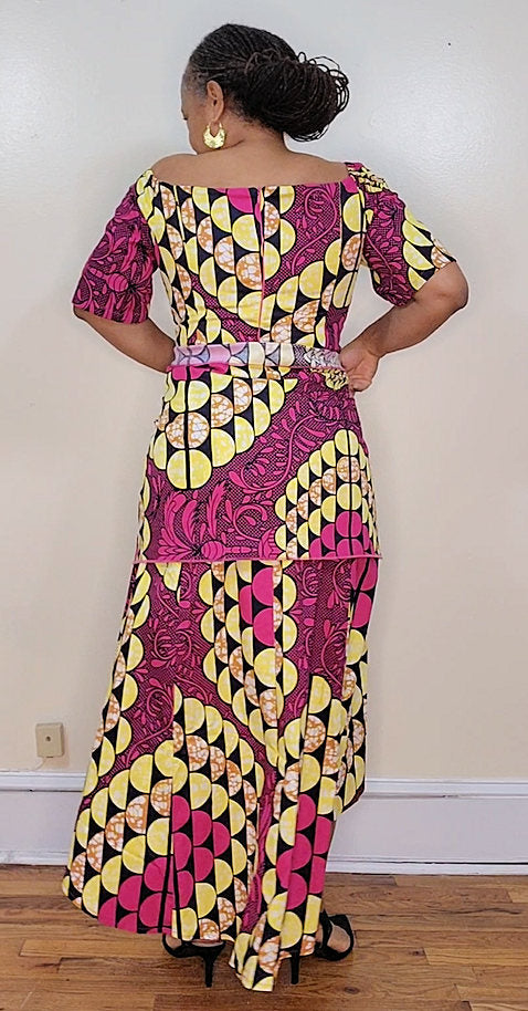 Off Shoulder High Low African Dress with Scarf