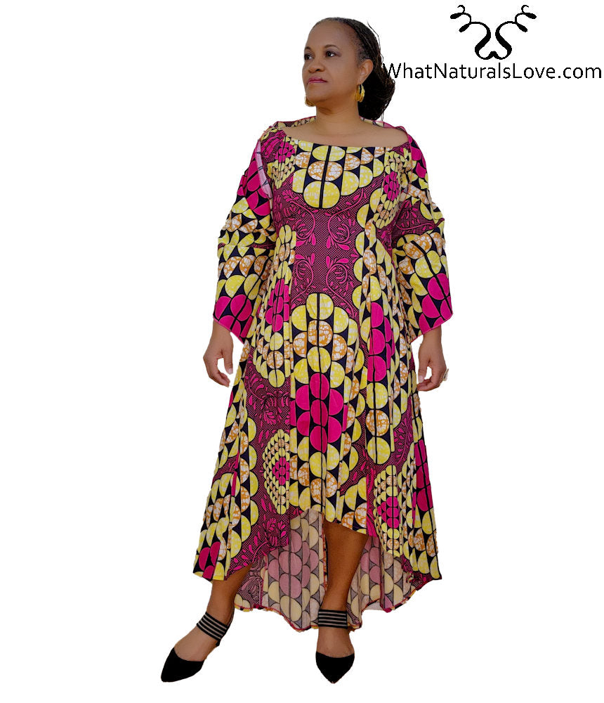 Off shoulder High Low African Dress with scarf