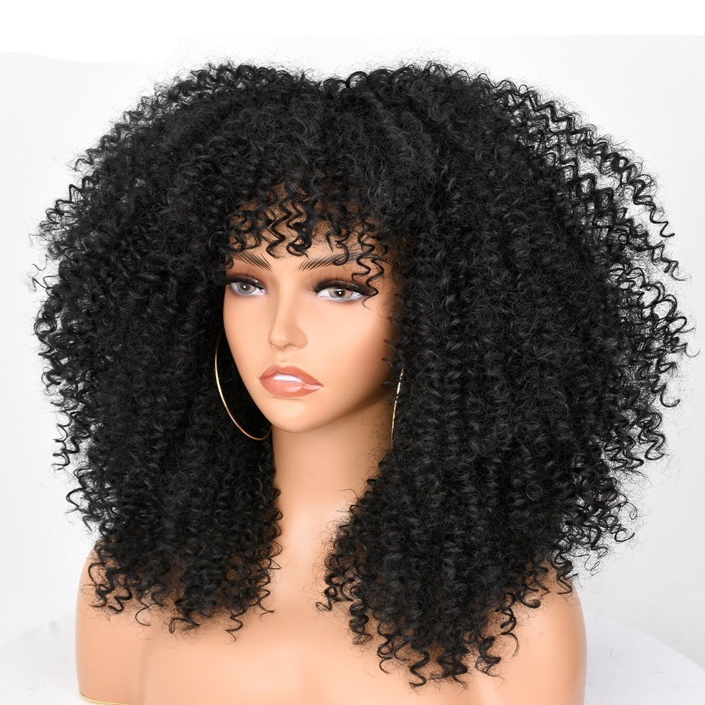 Afro Kinky Curly Wig With Bangs For Black Women 8540
