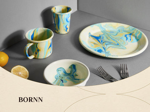 BORNN 琺瑯餐碟 餐盤 杯子 碗 黃色