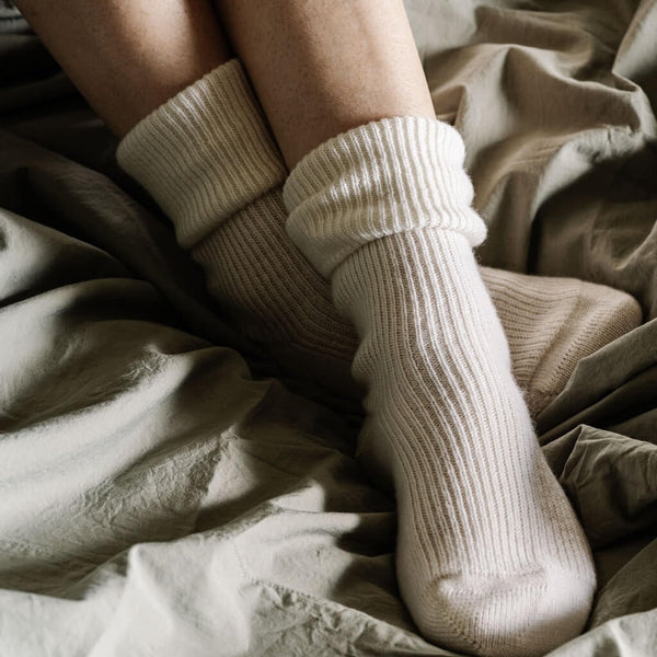 Cashmere Bed Socks Rib Knit | The Good Sheet