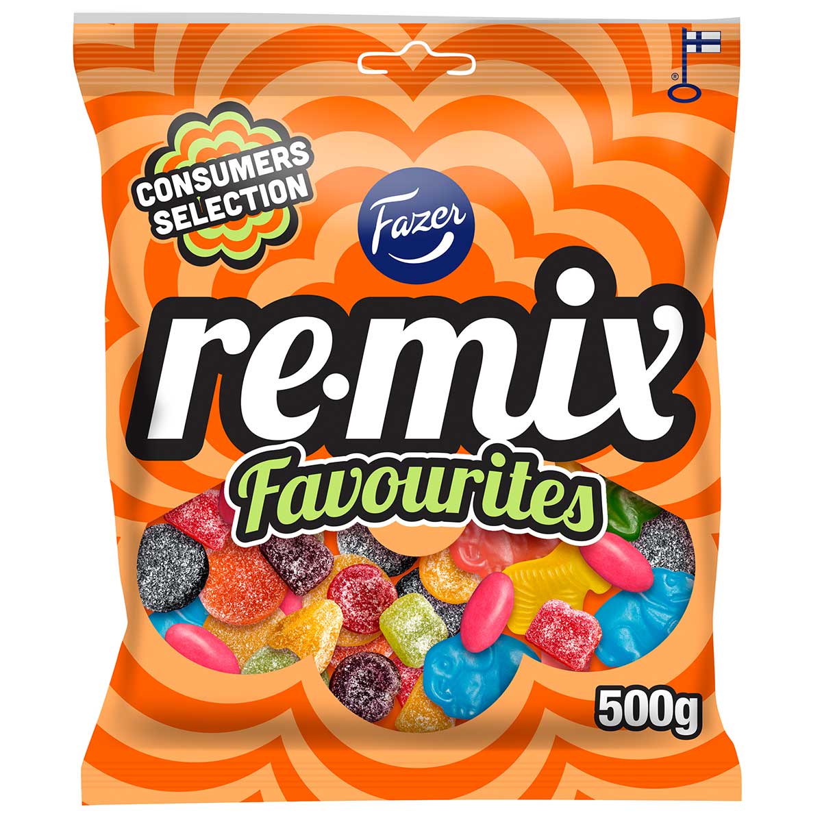 Remix Favourites 500g salmiakki- ja hedelmäkarkkipussi - Fazer Store