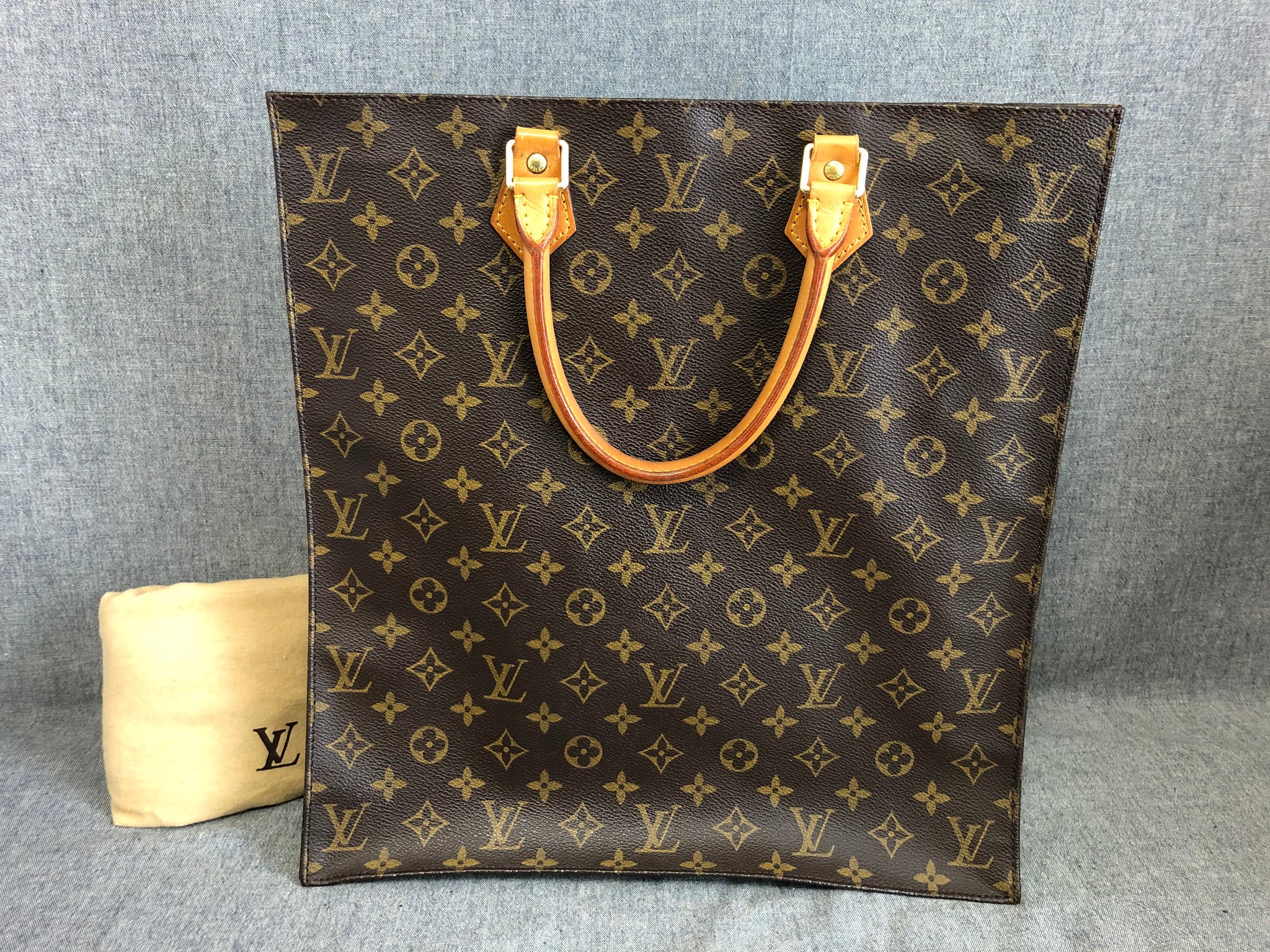 Authentic Louis Vuitton Tote Bag Sac Plat M51140 Brown Monogram