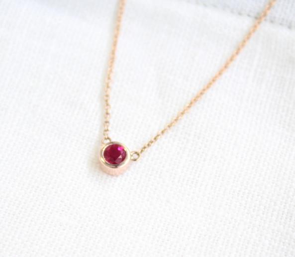 Bezel set Ruby necklace yellow gold gift handmade jewellery