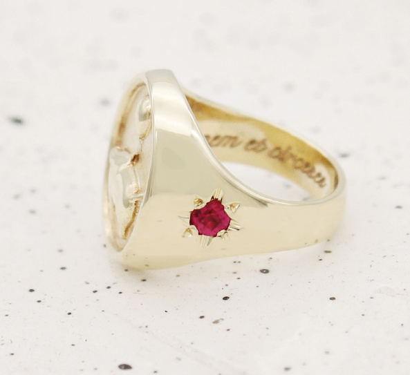 Ruby signet ring handmade yellow gold heirloom star setting