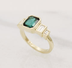 Tourmaline Diamond Engagement Ring Art Deco Yellow Gold