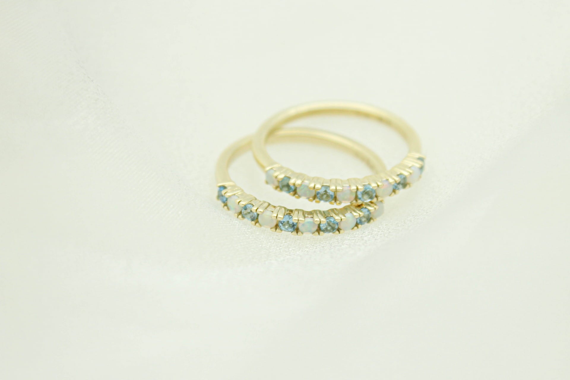 Aquamarine gemstones set in a gold bands.