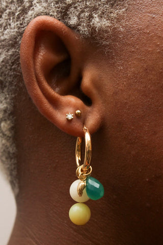 Tiny Beetle, Green Onyx, White Jade & Pistachio earring stack.