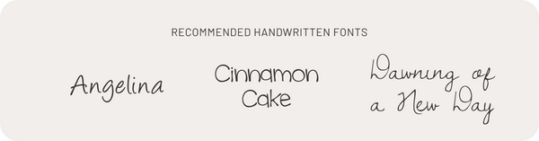 Recommended handwritten fonts in their font names.