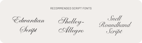 Recommended script fonts in their font names.
