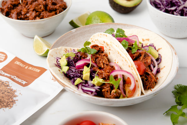 Pulled Jackfruit Tacos (in Chocolate Chipotle Sauce)