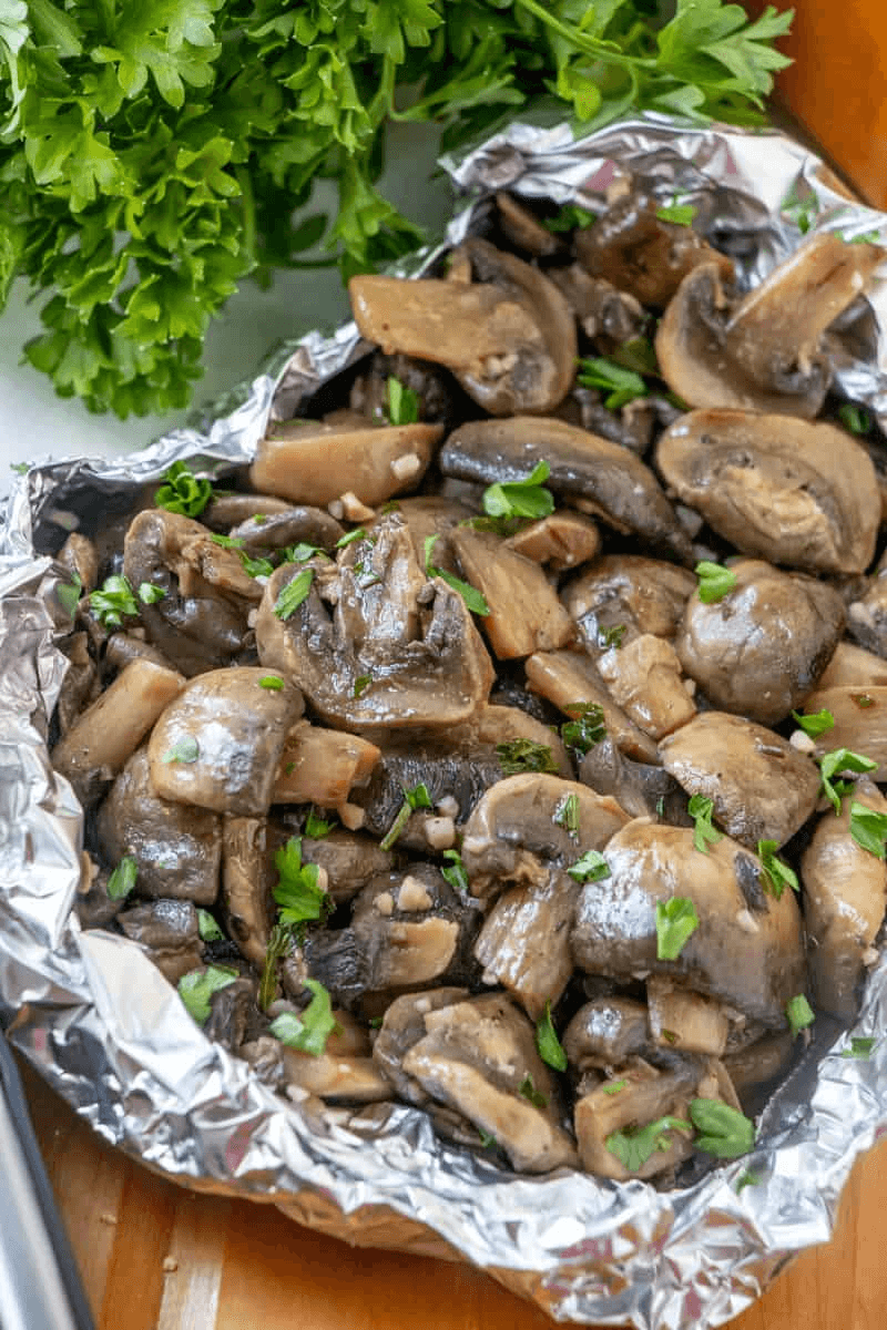 grilled mushrooms in foil packet