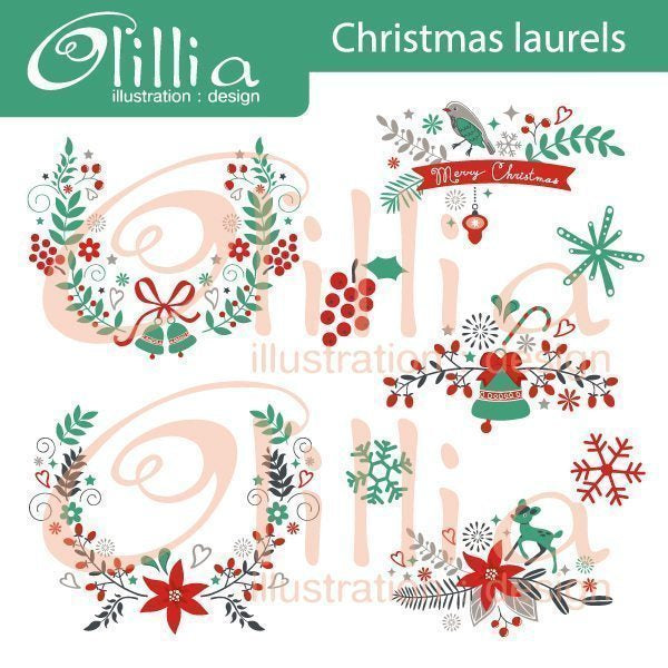 Christmas laurels clipart  Olillia Illustration    Mygrafico