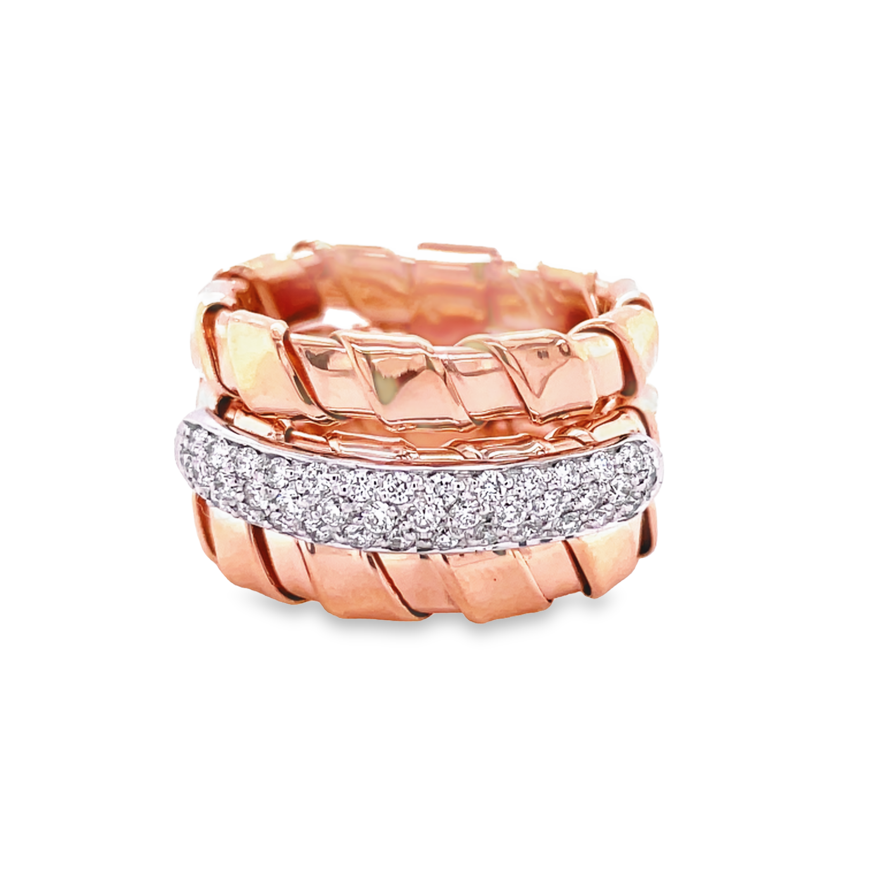 18K Italian Rose Gold Diamond Triple Row Wrapped Ring – SouthMiamiJewelers