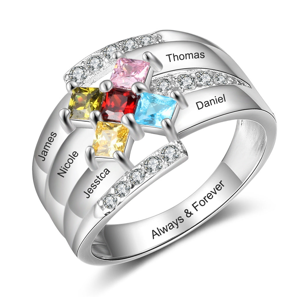 Personalized Mother's Ring with Three Birthstones : Pyramid Design -  Danique Jewelry