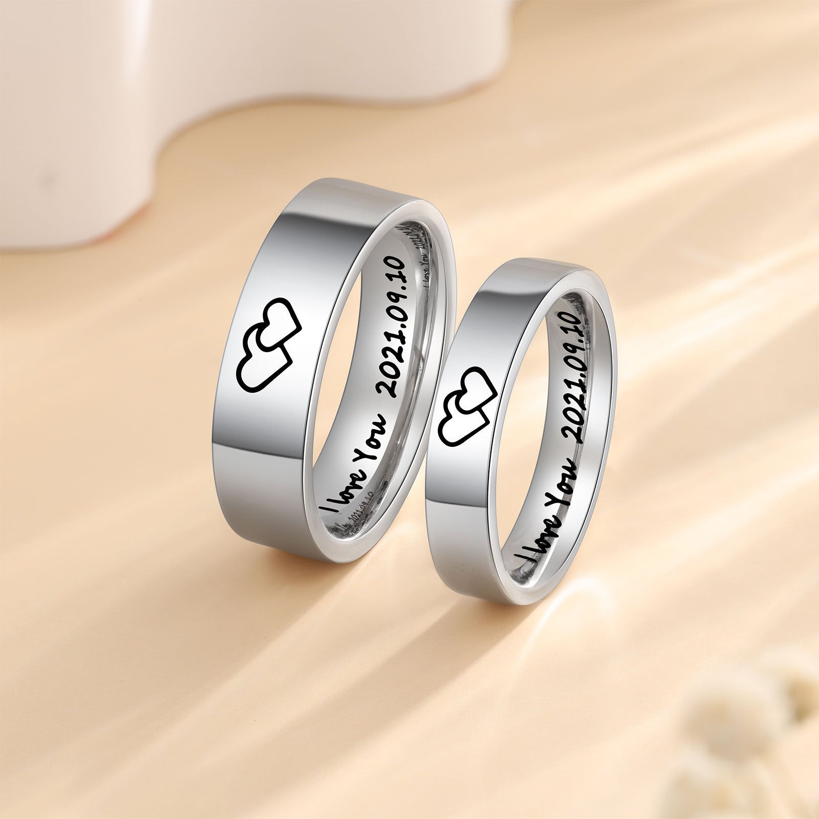 Stainless Steel Wedding Ring For Lovers IP SILVER Color Crystal CZ Cou