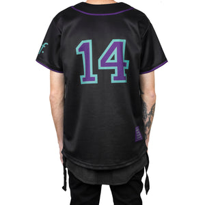 black and purple baseball jersey