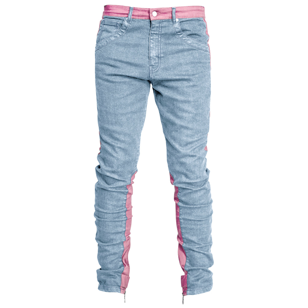 Spear Ankle Zip Jeans : Faded Blue/Pink