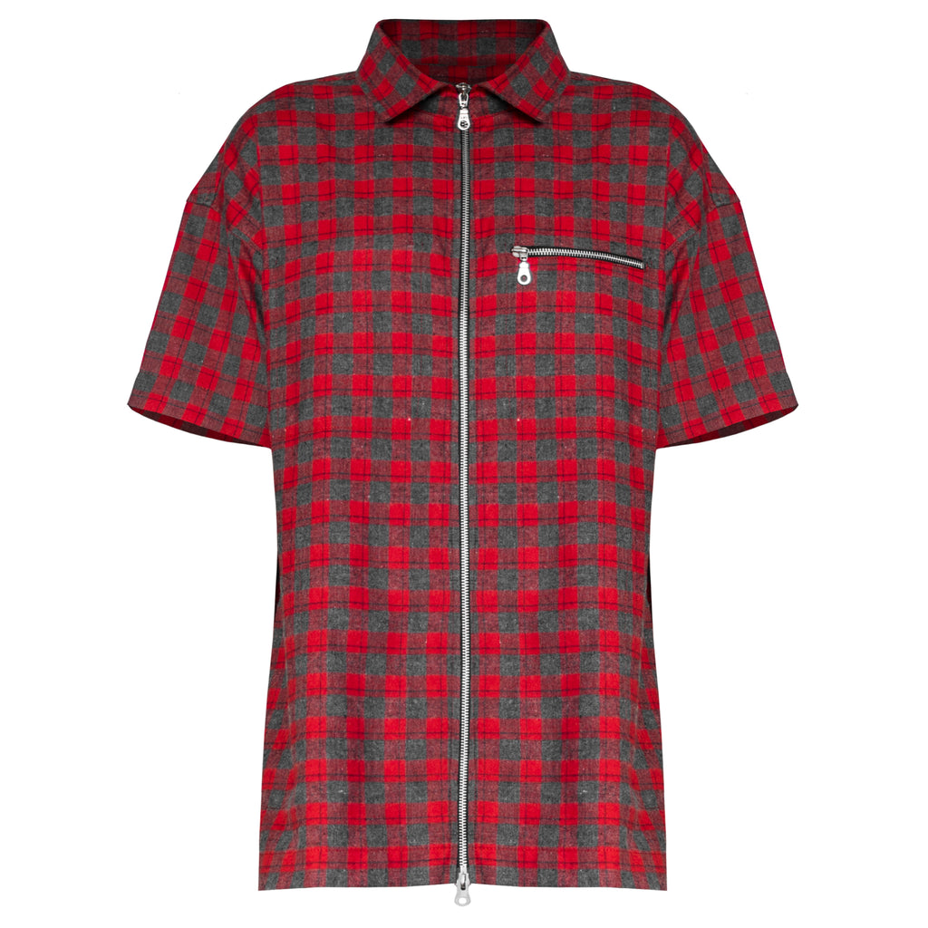 Zipup Shortsleeve : Red/Grey Flannel