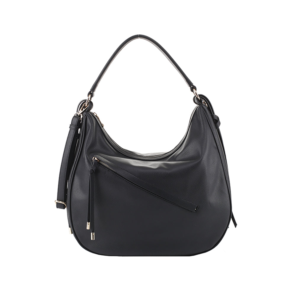 black shoulder bag with zip