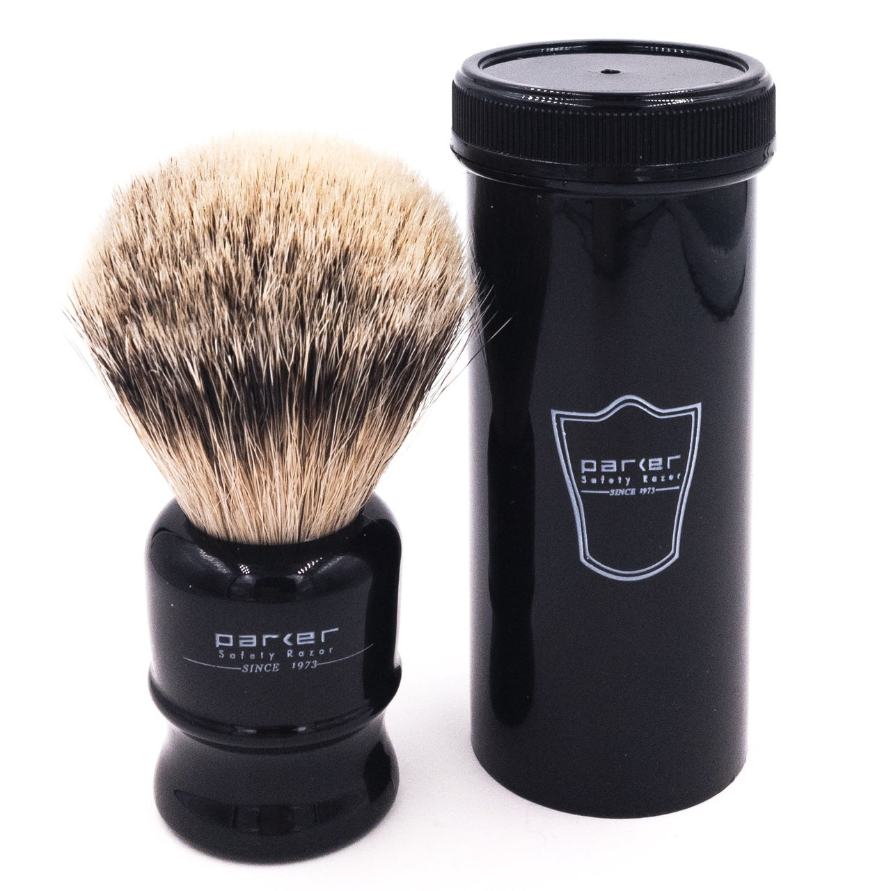 Parker - TRAVBHST Black Handle, Silvertip Badger Travel Shaving Brush in Tube