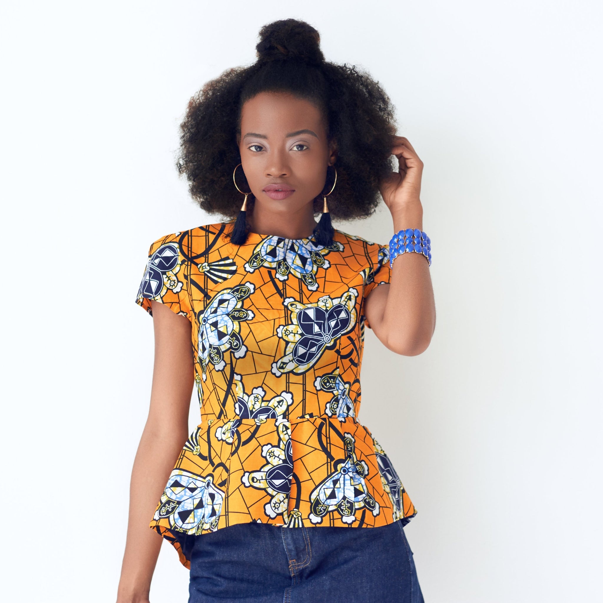 african print peplum shirt