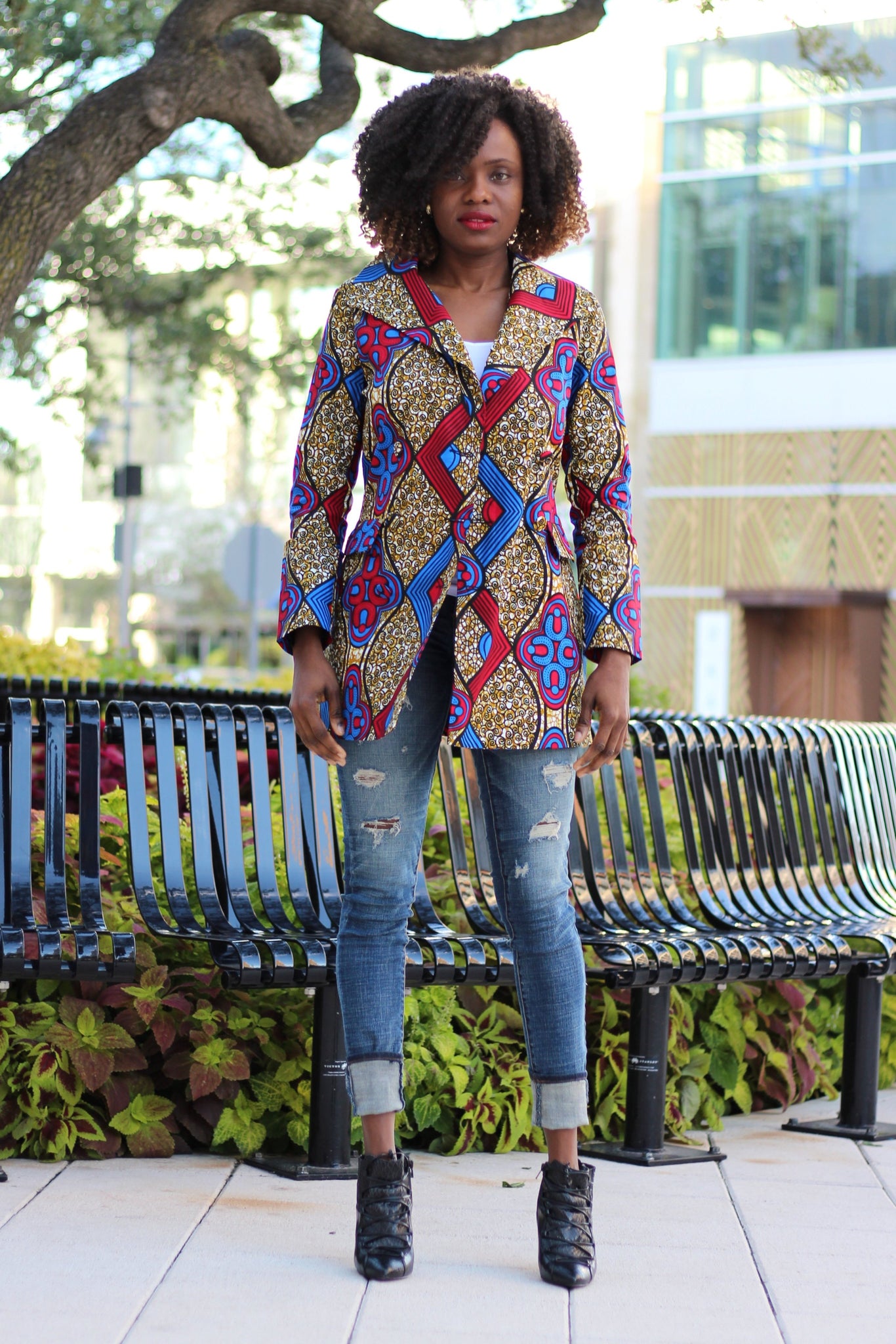 african print blazer dress