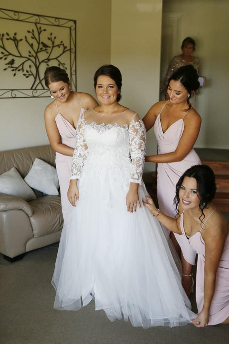 bardot wedding dress with sleeves