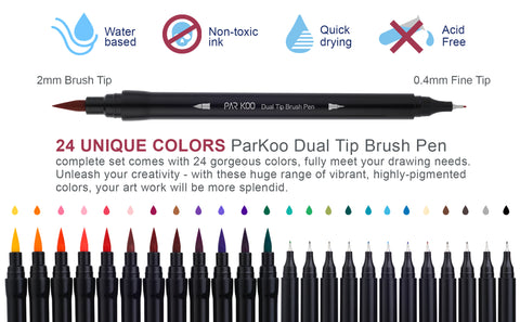 ParKoo Dual Brush Marker Pens for Coloring Books, 60 Colors Artist Fine and  Tip 692622651311