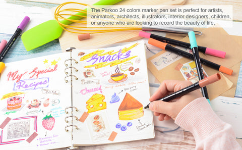 ParKoo Dual Brush Marker Pens for Coloring Books, 60 Colors Artist Fine and  Tip 692622651311