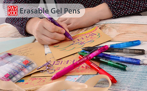 ParKoo Retractable Erasable Gel Pens Clicker, 14 Count (Pack of 1), 14  Colors