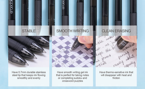  SMOOTHERPRO Erasable Gel Pens Black Blue Red Ink Make Mistakes  Disappear School Office Supplies Drawing Writing Planner Crossword Puzzles  (EP10C) : Office Products