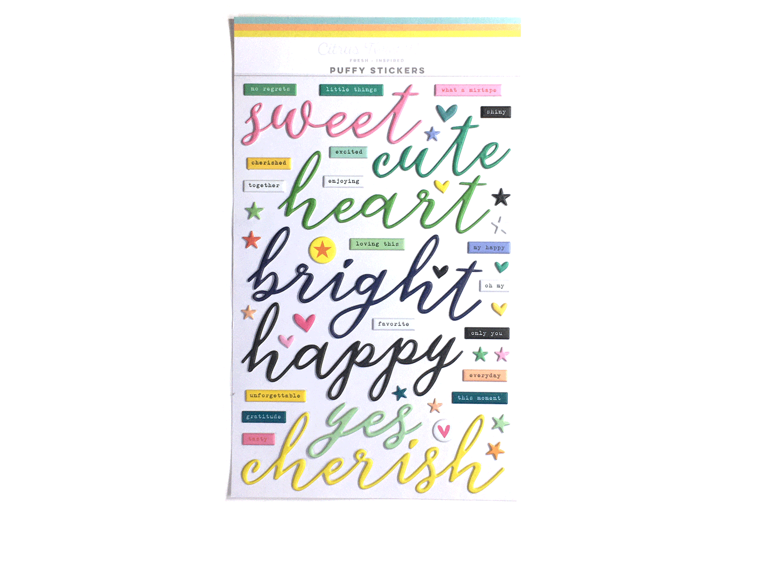 Citrus Twist FRESH STARTS Puffy Phrase & Icon Stickers