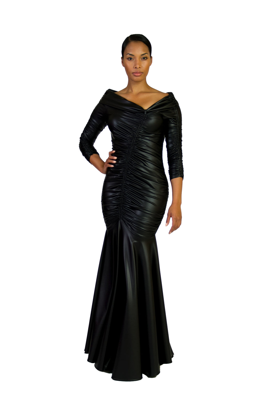 black leather evening gown