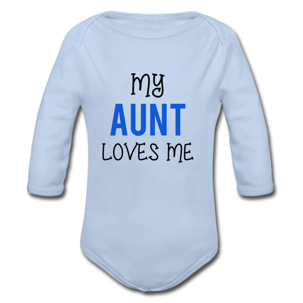 Organic Long Sleeve Baby Bodysuit My Aunt Loves Me - sky