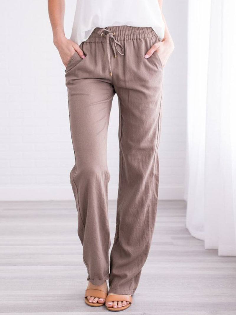 Solid Tie Casual Wide-leg Trousers – Larkspur House