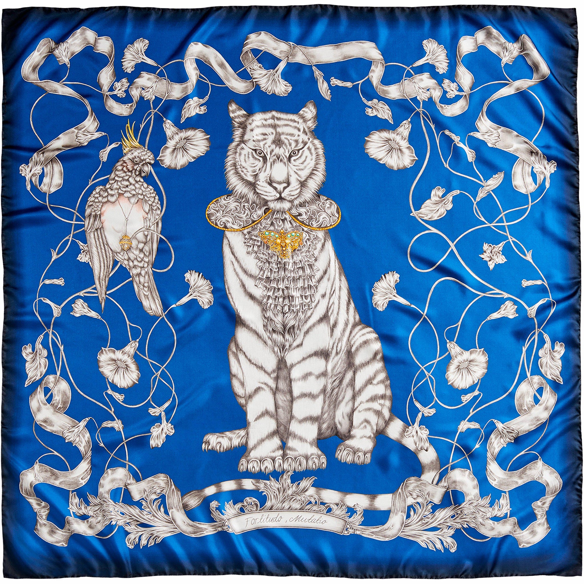 Silk Scarf | Blue | Totem Tiger | Shop scarves at emmafallman.com