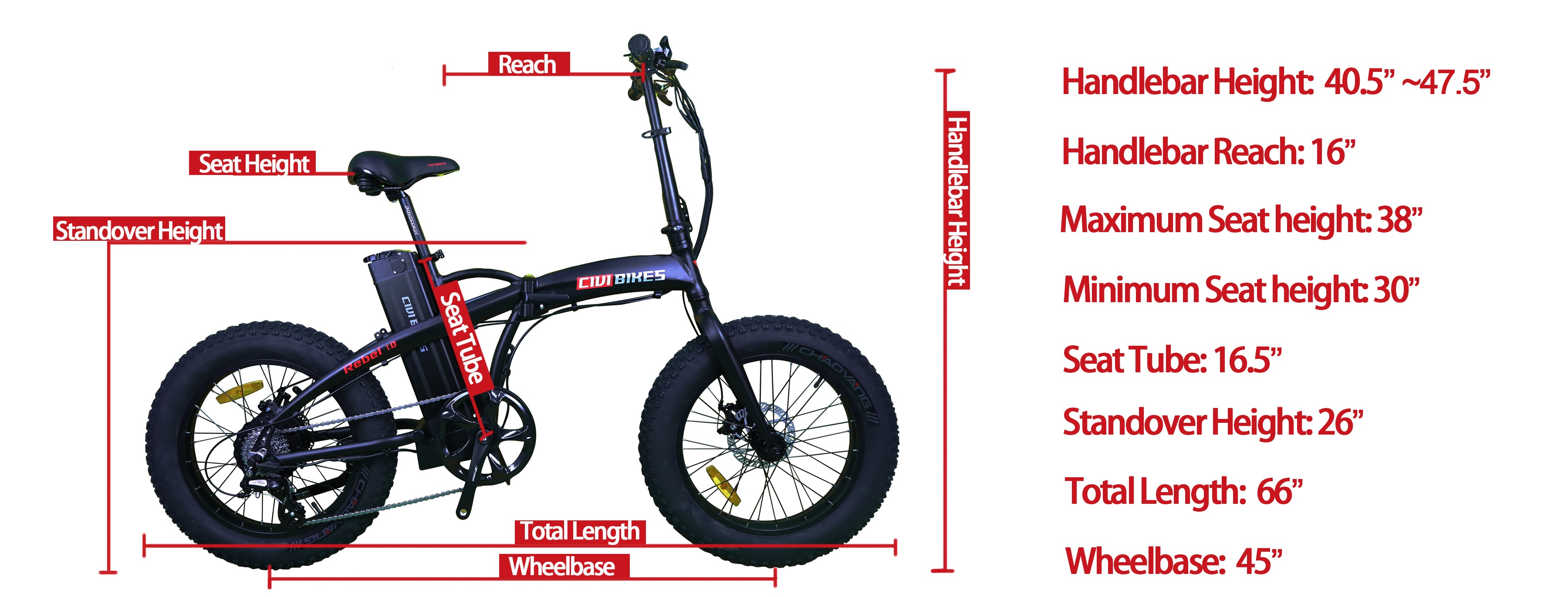 rebel folding bike size diagram