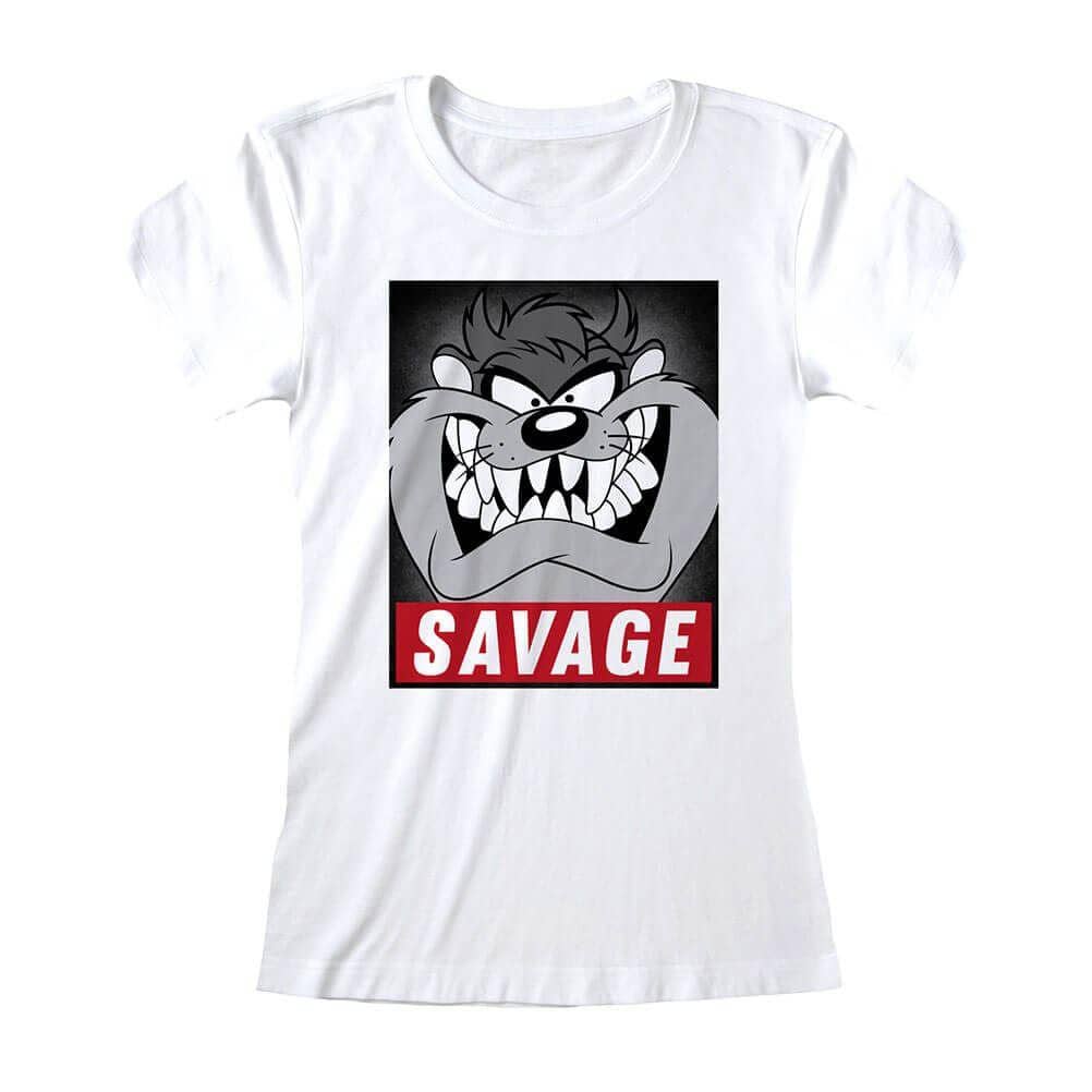 Women S Looney Tunes Savage Taz White Fitted T Shirt Retro Styler